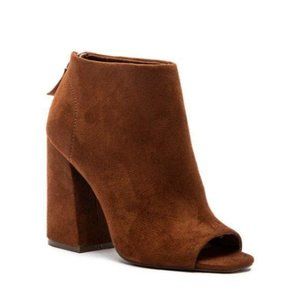 Peep Toe Faux Suede Booties in Cafe